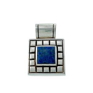 Vintage Sterling Silver 925 Geometric Lapis Lazuli Square Pendant